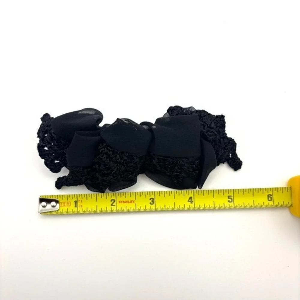 Vintage Black Chiffon‎ Crochet Ruffle Hair Clip Barrette Accessory 80s 90s
